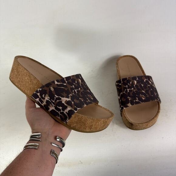 Veronica Beard Dresdyn Platform Slide Women's 7.5 Leopard Print Cork Sandals - Picture 1 of 10